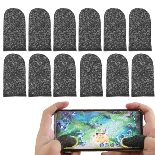WOLMIK 12 Stück Gaming Finger Sleeves, Mobile Game Finger Sleeve Touchscreen Fingerhülse Finger Handschuhe Daumenhülsen Fingerabdeckung Atmungsaktiv Anti-Schweiß Fingerlinge Gaming Zubehör
