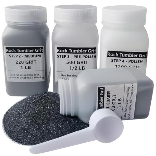 Tonmp 1,4 kg Rock Tumbler Grit and Polish Refill Kit - Tumbling Grit Media - 4 Step Tumbling Grit Media Works with Any Rock Tumbler, Rock Polisher, Stone Polisher - 1.4 kg