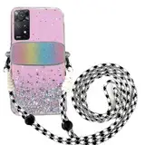 Tivenfezk Nadoli für Xiaomi Redmi Note 11 Glitzer Handykette Hülle,Silikon Bling Durchsichtig Crossbody Tasche zum Umhängen Schutzhülle mit Telefon Clip Halter Band