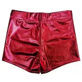 Glänzende Metallic-Shorts für Damen, sexy Damen-Shorts, für Kostüme, Diskotheken und Partys, rot, S