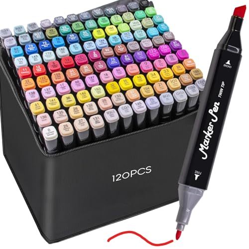 STATIONERY ISLAND Marker Stifte in 120 Farben + Transportbox – Alcohol Transportbox Marker für Mandalas, Zeichnen, Malen für Erwachsene, Grafikdesign, Anime, Comic und Manga Art