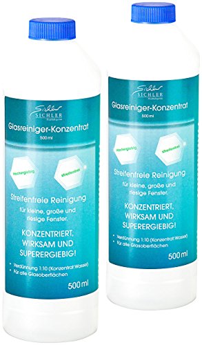 Sichler Haushaltsgeräte Fensterputz Konzentrat: Glasreiniger-Konzentrat, 2x 500 ml, für bis zu 11 Liter Reiniger (Fensterreinigerkonzentrat, Fensterputzroboter-Glasreiniger)