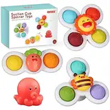 ECHOCUBE Saugnapf Spinner Spielzeug, 3 Stück Pädagogisches sensorisches Spinner-Spielzeug als Geburtstagsgeschenk, Baby Saugnapf Spinner Badespielzeug für Kleinkinder Jungen und Mädchen