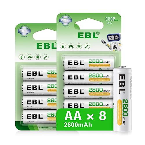 EBL Akku AA - wiederaufladbare AA Batterien 8 Stück mit hoher Kapazität 2800mAh,1,2V Mignon AA Batterien