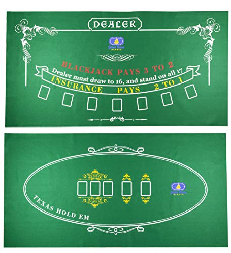 Game Room Heroes Tabletop Casino Filz-Layout für Texas Holdem Poker und Blackjack – Premium Professional Grade Blackjack und Pokermatte für Mottoparty, Pokernacht, Spendenaktionen & Versammlungen