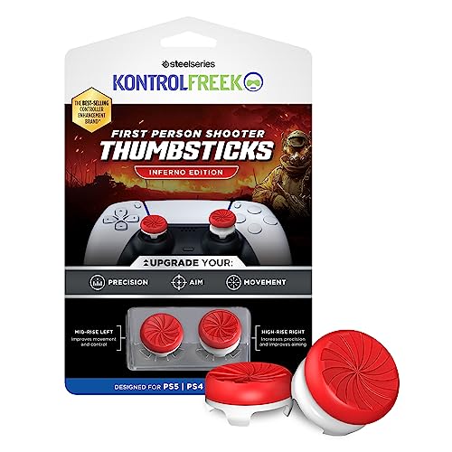 KontrolFreek FPS Freek Inferno für Playstation 4 (PS4) und Playstation 5 (PS5) Controller - Performance Thumbsticks - 1 High-Rise, 1 Mid-Rise - Rot/Weiß
