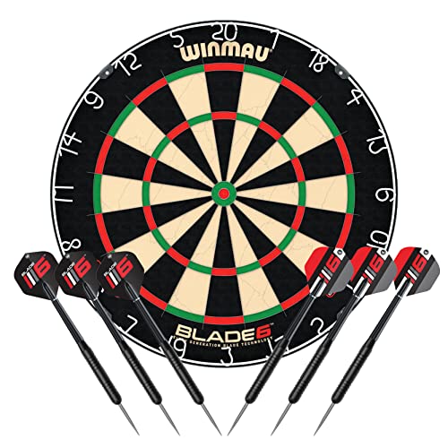 WINMAU Blade 6 Professionelle Bristle Klassische Dartscheibe with Darts Set (2 Sätze Darts)