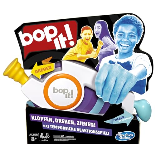 Hasbro Gaming Bop It Elektronisches Spiel, Familienspiele für Partys und Spieleabende, Einzel- oder Multiplayer-Modus, Spaß mit Freunden und Familie, Partyspiel für Kinder ab 8 Jahren