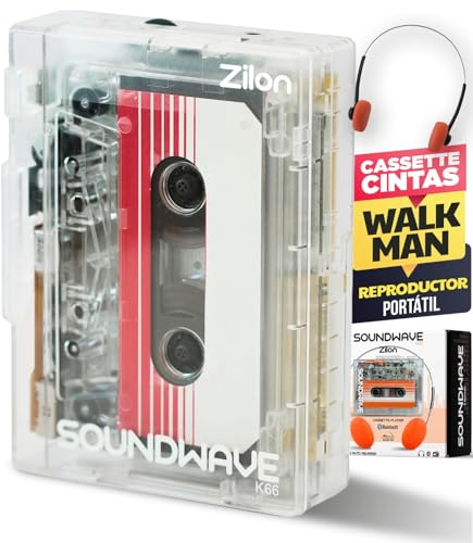 Walkman Tragbarer Kassettenspieler Retro Bänder Transparent Vintage Analog mit Bluetooth FM Radio 80er 90er Jahre Design für Kopfhörer Kopfhörer Ideal Nostalgie Sammler