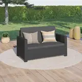 STEELSØN Gartenbank Elnath aus Polyrattan, Gartensofa für 2 Personen, Balkonmöbel 2er Sofa mit Polster wetterfest, Terrassenmöbel in schwarz/anthrazit 73x65x130 cm (HxTxB)