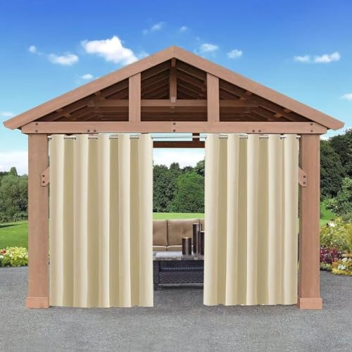 AMMAN Outdoor-Vorhänge für Terrasse wasserdicht, Privatsphäre Schutz & Licht filternde Vorhänge Creme Tülle außerhalb Vorhänge für Veranda, Pavillon, Pergola, Hinterhof, Beige, B132xH213cm