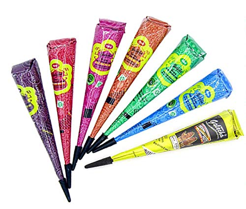 7x Golecha Henna Cones Tattoo Paste, temporäre Tattoo Body Art Multicolor