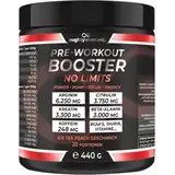 Mighty Elements Pre-Workout Booster No Limits, Arginin 6.250 mg, Citrullin 3.750 mg, Kreatin 3.300 mg, Beta-Alanin 3.000 mg, Koffein 248 mg, Eisteepfirsichgeschmack, 20 Portionen, 440 g