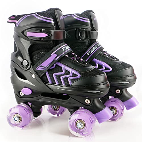 Kinder Rollschuhe für Mädchen, Jungen und Anfänger, 4 Größen Verstellbare, mit leuchtenden Rädern Quad Skates, geeignet für den Innen- und Außenbereich Eu35-38