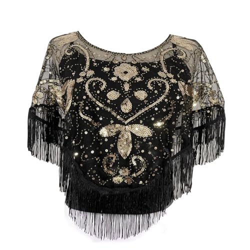 1920er Jahre Schal Abendumhang 20er Jahre Art Deco Abendschal mit Fransen Flapper Umhang Schal Abendkleid mit Pailletten für Abschlussball Retro Gatsby Party Kostüm Accessoires