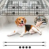 Denmay Hundegitter Auto, Universal Autoschutzgitter Trenngitter 30.7 x 93-150CM verstellbare Breite, Kopfstütze Kofferraum Autogitter mit Zuführtür, 2X Sicherheitsgurt für Hunde, Schwarz
