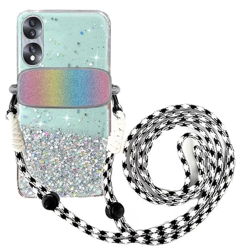 Tivenfezk Nadoli für Oppo A58 5G Glitzer Handykette Hülle,Silikon Bling Durchsichtig Crossbody Tasche zum Umhängen Schutzhülle mit Telefon Clip Halter Band