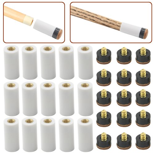 BGTXINGI 15 Set (30 Stück) Billard Cue Pure White Ferrules mit Super Cue Anschraubbare austauschbare Spitzen Billardzubehör Ersatzteile Stick Repair Tool Set (12 mm Brown Tip Set)