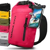 Nordlight Dry Bag wasserdichte Tasche mit Handyhülle + Roll-Top, Schultergurt | Drybag wasserfester Rucksack Beutel Packsack Seesack Wassersack Wetbag | Baden Schwimmen Strand SUP – Pink, 10 Liter
