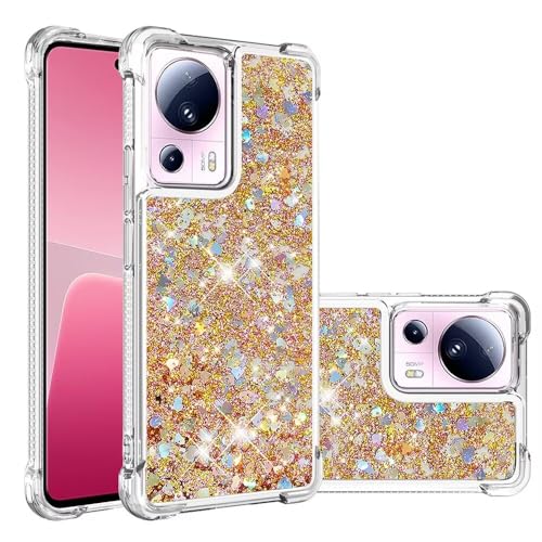 Nadoli Glitzer Treibsand Hülle für Xiaomi 13 Lite,Silikon Stoßfest Handyhülle Transparent TPU Bumper Schutzhülle Flüssig Durchsichtig Quicksand Case