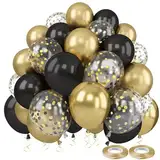 Luftballons Schwarz Gold, Dargds 55 Stück Luftballons Gold Schwarz Geburtstagsdeko mit Gold Konfetti Ballons, Deko Schwarz Gold für Hochzeit, Geburtstag, Jahrestag, Party Dekorationen