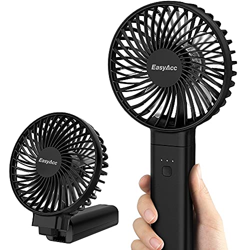 EasyAcc Handventilator, Mini Tragbarer Ventilator mit Powerbank-Funktion, Wiederaufladbar USB Ventilator, Faltbar Kompatibel Lüfter für Konzert, Reisen, Büro und Zuhause - Schwarz