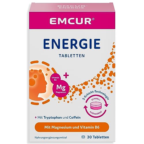 Emcur® Energie Tabletten | für Energie¹,² | mit Vitamin B6 und Magnesium | Coffein | laktosefrei | glutenfrei | ohne Konservierungsstoffe | 30 Tabletten