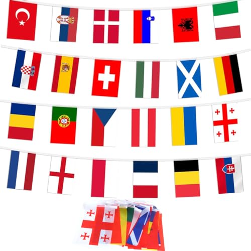 2pcs EM Flaggenkette Flaggen mit 24,Länder Fahnen Wimpelkette,Weltflaggen,Fahnenkette Banner,Länderflaggen Flaggen,Flaggenkette Länderflaggen,für Party Dekorationen