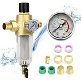 Rückspülfilter mit Druckminderer, Wasserfilter 1 Zoll Hausanschluss Wiederverwendbare Wasserfilter 3/4 Zoll Adapter Filteroberteil aus Messing Vorfilter Sedimentfilter Filterfeinheit 50 μm