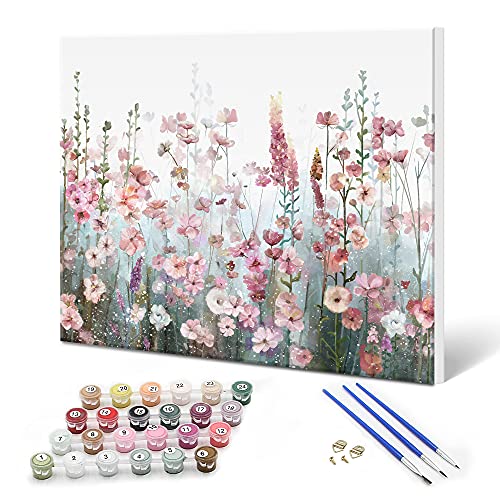 SUMGAR Malen nach Zahlen Blumen Erwachsene Bunt DIY Öl Leinwand Gemälde Set für Anfänger Senior Acrylic Malen Malerei Heimwerk 40x50cm mit Rahmen für Weihnachten Paar Freund Geschenk