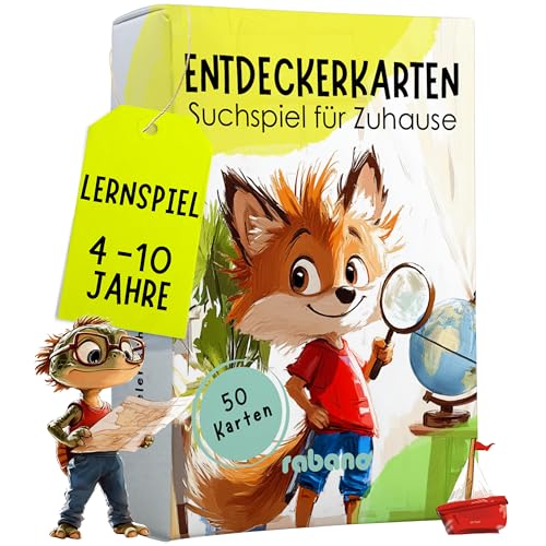 Rabano Art 50 Entdeckerkarten für Kinder – Indoor Schatzsuche und Zuhause entdecken I Spannendes Suchspiel I Lernspiel & Geschenk für Mädchen und Junge I Spiele ab 4, 5, 6, 7, 8 Jahre