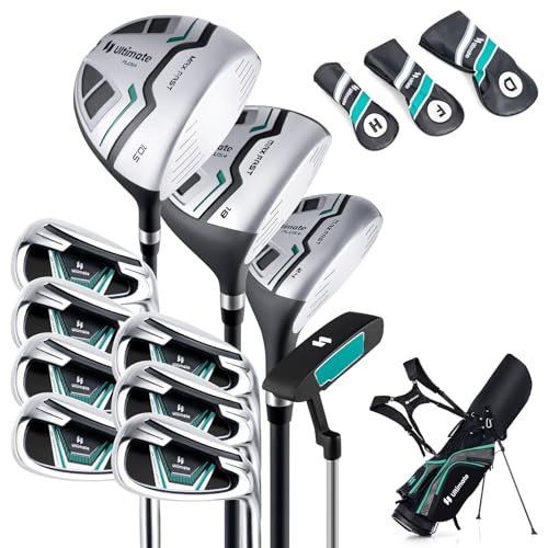 COSTWAY komplettes Herrem Golfschläger Set, 11 teilige Golfschlägersätze rechtshändig mit Tragetasche & Regenhaube, Golfset mit 1 Driver & 3 Fairway & 5 Hybrid & 5/6/7/8/9/ P/S Eisen & Putter (Grün)