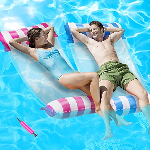 Lunriwis 2 PCS Aufblasbares Schwimmbett,luftmatratze Pool,Wasserhängematte,4 in 1 Aufblasbare Wasserhängematte mit Luftpumpe,für Sessel,Matratzen,Sitz,Schwimmmatte,Schwimmbad Strand Wasserspielzeug