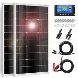 DOKIO Solarpanel 100W 2PC (200W) 18V Monokristallin(Hohe Leistung) Für 12V Kfz Batterie, AGM, Gelbatterie ideal für Wohnmobil, Camping, Gartenhaus