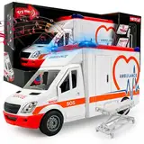 CELMAN Krankenwagen Spielzeug, Rettungswagen Ambulance mit Trage, Heckklappe zum Öffnen, Licht & Sound, Großes Spielzeugauto Medical Responder für Kinder ab 3 4 5 6 7 8 Jahren