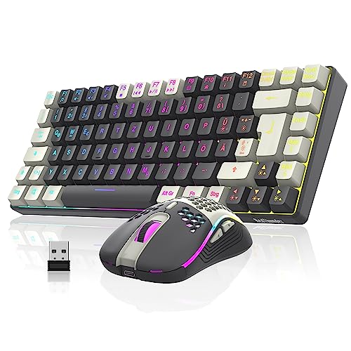 RedThunder K84 Kabelloses Gaming Tastatur und Maus Set, QWERTZ Deutsch, 75% TKL Kompaktes Layout, 2380mA Batteriekapazität mit RGB-Beleuchtung, 3200 DPI Honeycomb Mouse für PS5 PC Mac Gamer