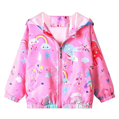 JinBei Jacken Baby Mädchen Jacke Kinder Kapuzen Sweatjacke Kapuzenjacke Einhorn Rosa Pferd Winddicht Mantel Windjacke Übergangsjack Frühling Herbst Outwear Softshelljacke 1-2 Jahre