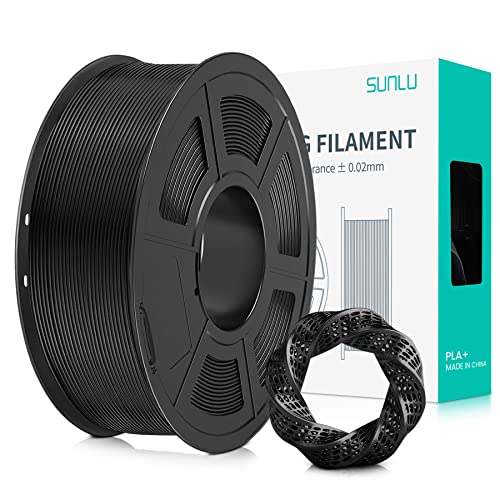 SUNLU PLA+ Filament 1.75mm, PLA Plus 3D Drucker Filament, Stärker belastbar, Neatly Wound, 1KG 3D Druck PLA+ Filament, Maßgenauigkeit +/- 0.02mm, Schwarz