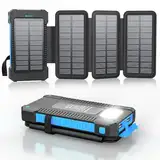 Solar Powerbank 26800 mAh mit 4 Solarpanel, Powerbank USB-C 18W Schnellladung für iPhone Samsung und mehr, IPX7 wasserdichte Outdoor Externe Akkus mit Taschenlampen-Dauerlicht/SOS/Stroboskop