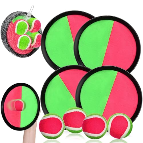 PATEMZON Klettballspiel, 4 Paddel und 4 Bälle, Klettballspiel Catch Ball Set, Ballspiele für Draußen, Strandspiel Kinder Spaß im Freien Spiel für Kinder Fangball-Spiel