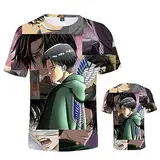 flowereyes Japanischer Anime Attack on Titan Charakter 3D Digitaler Farbdruck Stilvolles Sport Freizeit Kurzarm-T-Shirt