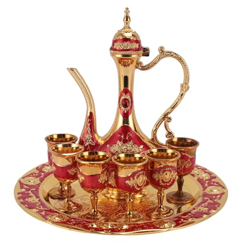 Türkisches Vintage-Kaffeeset, Kaffeekannen-Set aus Zinklegierung mit 6 Tassen und Tablett, Breite Anwendung, Elegantes Ambiente, für Heimdekoration, Hochzeit,