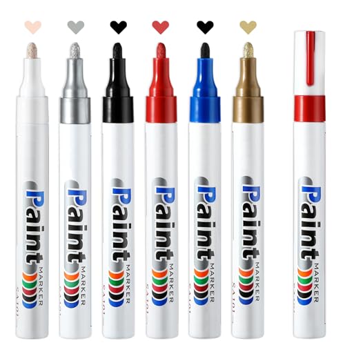 Andibro Farben Acrylstifte,6 Stück Permanent Wasserfest Schnell Trocknend Farbstift Set 6 Farben Acrylfarbe Stifte 2,6 mm Stiftspitze für Kunstprojekte Holz Kunststoff Metall Leinwand DIY Basteln