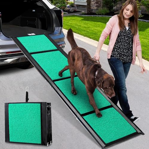 170cm Hunderampe,Hunderampe Auto Klappbar mit Rutschfester Teppichoberfläche,Hundetreppe Auto für SUVs, LKWs & Outdoor Treppen, Tragbare & Langlebige Hunderampe Auto für Große Hunde bis 100kg