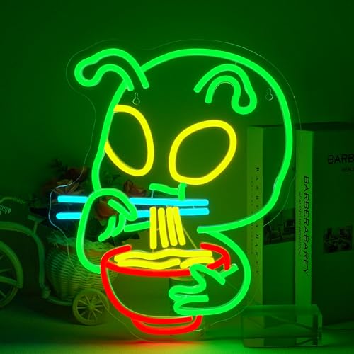 Horseneon Alien Ramen Noodles Neon Schild Alien Neonschild Nudeln Neonschilder für Wand USB dimmbare Neonlichter buntes Neonlicht für Schlafzimmer Nudelrestaurant Küche Wohnzimmer Bar Party