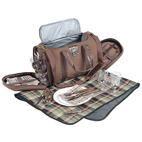 Picknicktasche mit Campinggeschirr Picknickkorb 29 teilig Umhängetasche 45 x 25 x 24 cm Braun