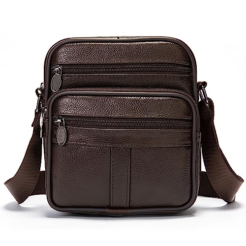Handy Umhängetasche Herren Leder Kaffee, Weiche Leder Schultertasche, Geschäft Portemonnaie Handytasche zum Umhängen Messenger Bag Crossbody Reise Herrentaschen Handtasche Portemonnaie Sporttasche