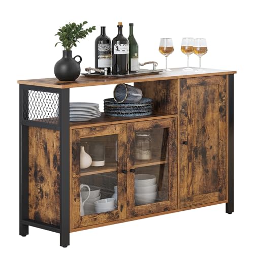 VASAGLE Sideboard, Küchenschrank, Aufbewahrungsschrank, mit 3 Türen, für Wohnzimmer, Küche, Esszimmer, 33 x 110 x 75 cm, Landhausstil, vintagebraun-schwarz LSC096B01