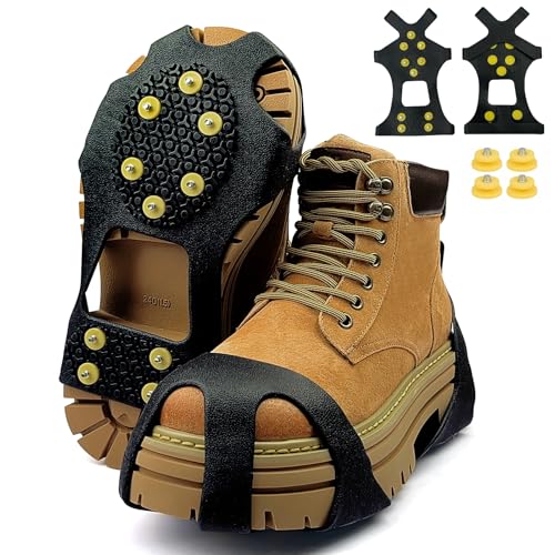 10 Zähnen Schuhspikes Ice Schuhkrallen,Anti Rutsch Schuhspikes,Eisspikes Wandern,Schuhspikes,Für Winter Outdoor Sports Klettern,Schnee-und Eiswanderungen (Gelb L)