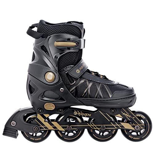 Raven Verstellbare Inline Skates Inliner Expert Black - Kugellager Carbon Abec7 - SAS - Shock-Absorbing-System - Dreifach Schaum - Triple-Vent-System (Gold, 37-40 (23,5cm-26cm))